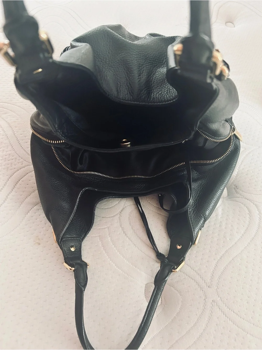 Michael Kors Black Pebbled Leather Hobo with Gold MK Charm